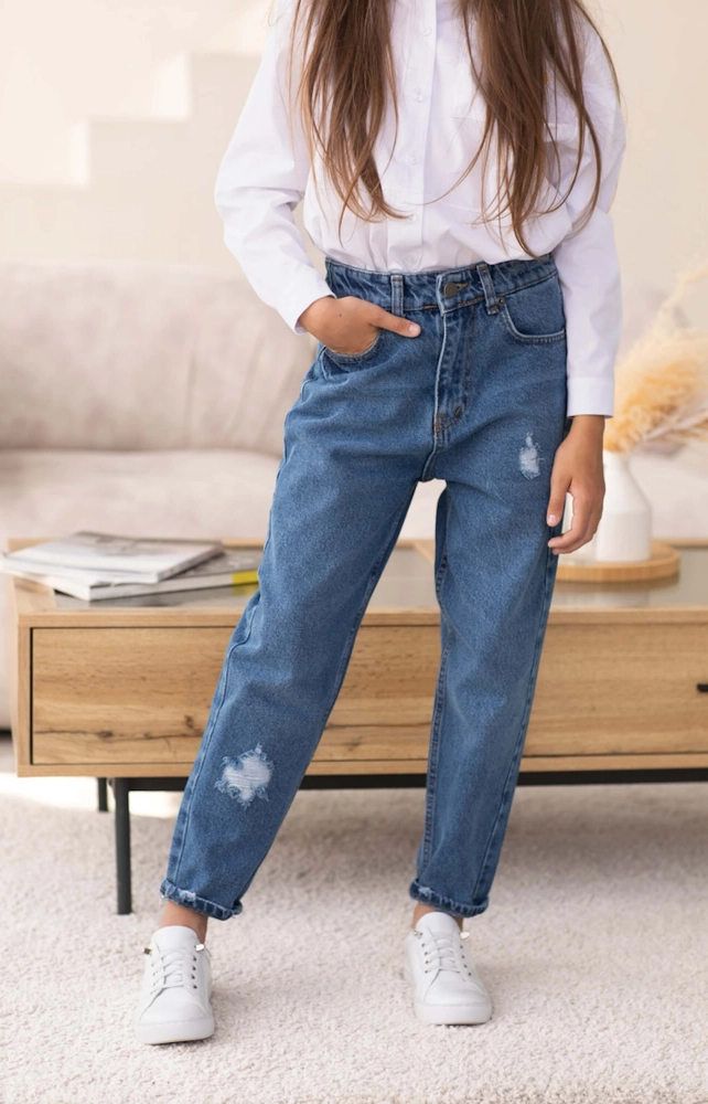 Джинси МОМ сині