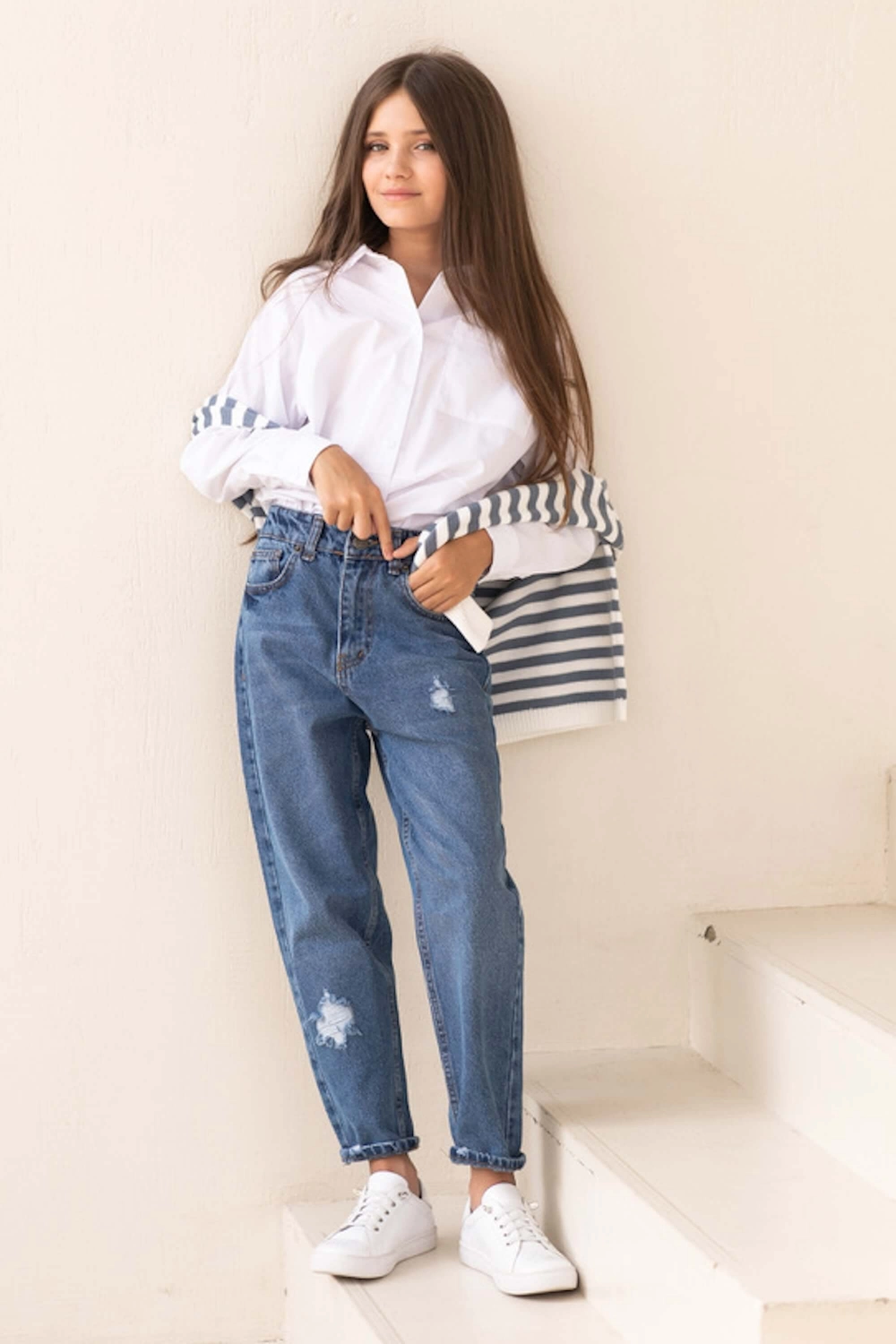 Джинси МОМ сині