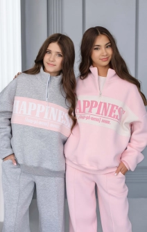 Світшот теплий з блискавкою Happiness рожевий