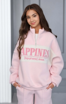 Світшот теплий з блискавкою Happiness рожевий