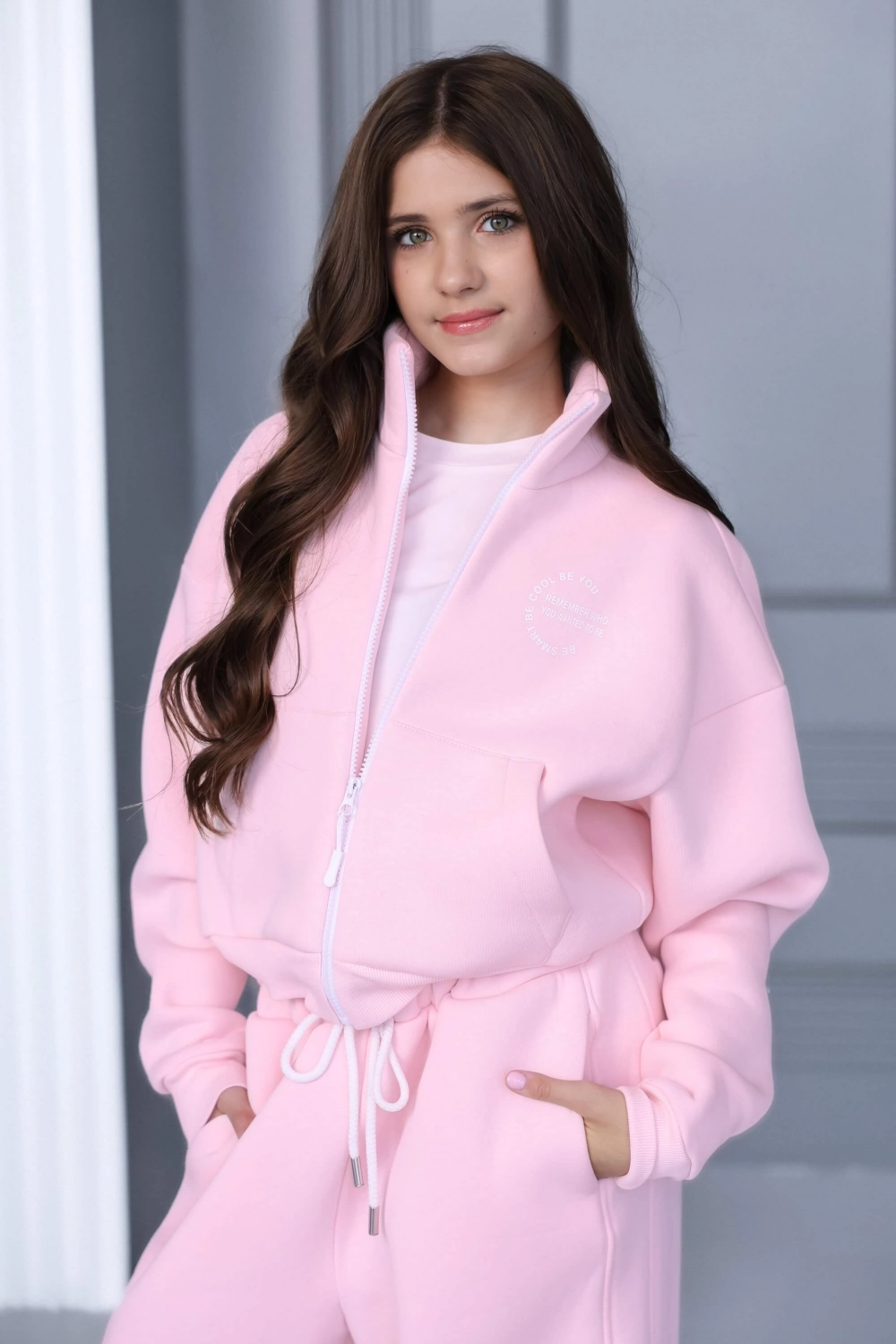 Кофта зіп з коміром-стійкою тепла рожева