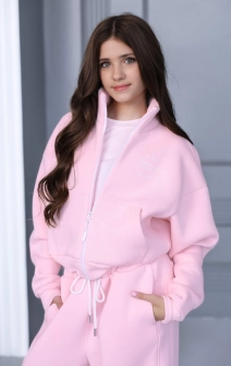 Кофта зіп з коміром-стійкою тепла рожева