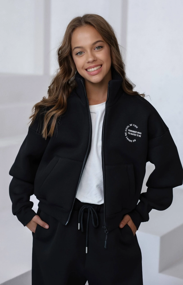 Кофта зіп з коміром-стійкою тепла чорна