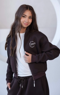 Кофта зіп з коміром-стійкою тепла шоколадна