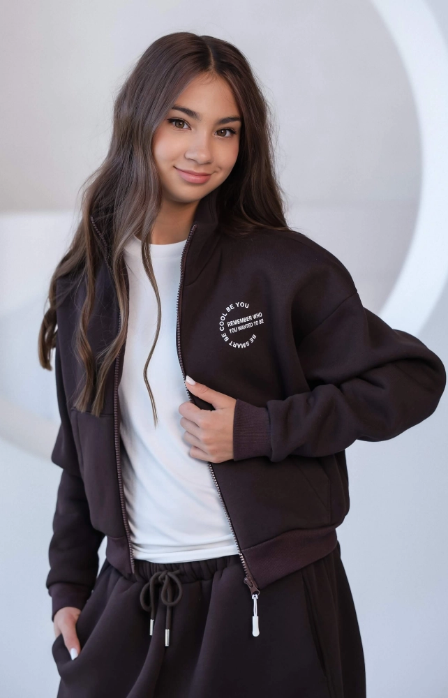 Кофта зіп з коміром-стійкою тепла шоколадна