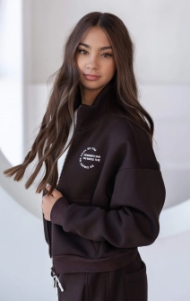 Кофта зіп з коміром-стійкою тепла шоколадна
