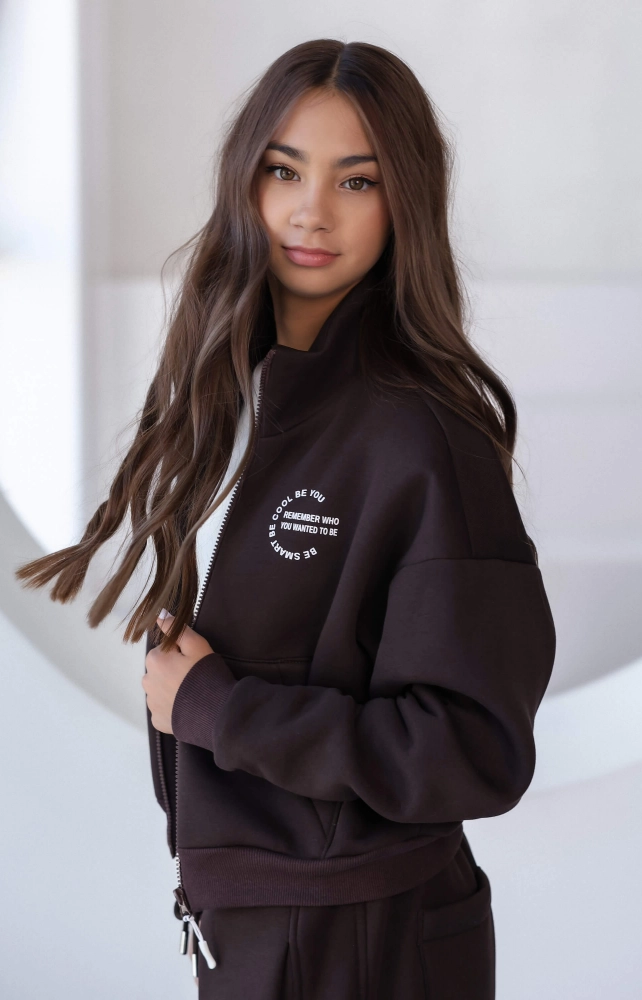 Кофта зіп з коміром-стійкою тепла шоколадна