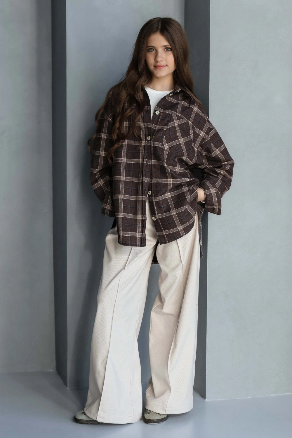 Брюки-палаццо класичні теплі бежеві