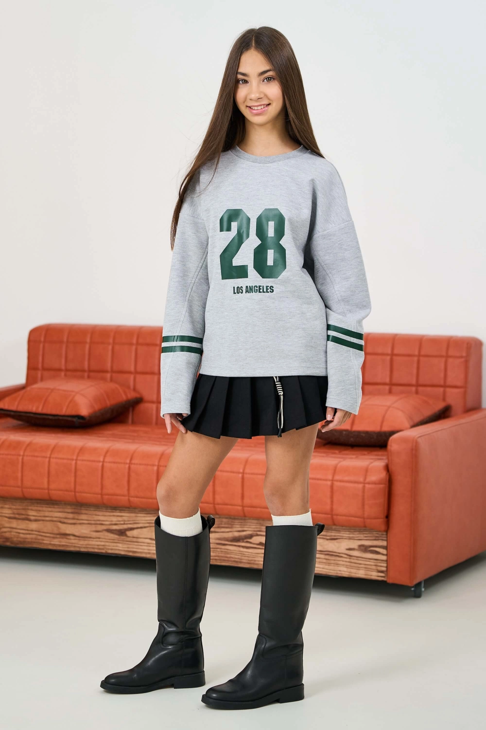 Лонгслів об'ємний сірий з написом