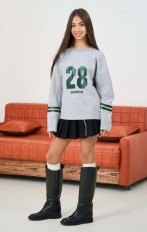 Лонгслів об'ємний сірий з написом