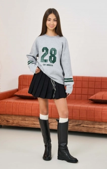 Лонгслів об'ємний сірий з написом