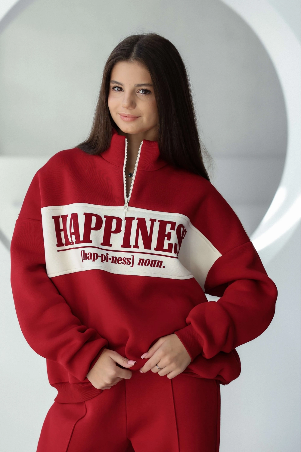 Світшот теплий з блискавкою Happiness червоний