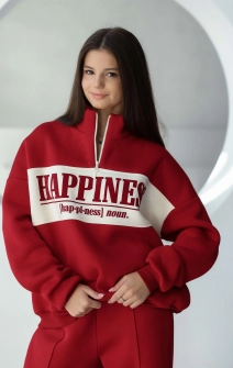 Світшот теплий з блискавкою Happiness червоний