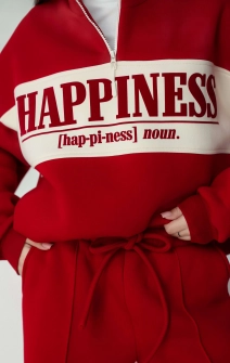 Світшот теплий з блискавкою Happiness червоний