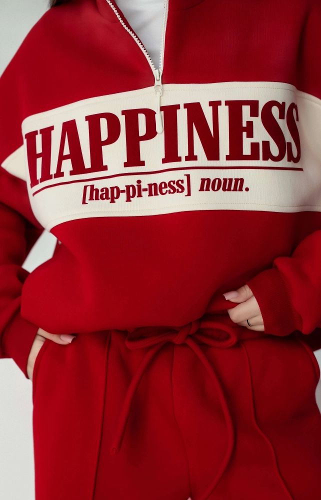 Світшот теплий з блискавкою Happiness червоний