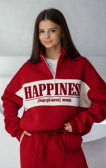 Світшот теплий з блискавкою Happiness червоний
