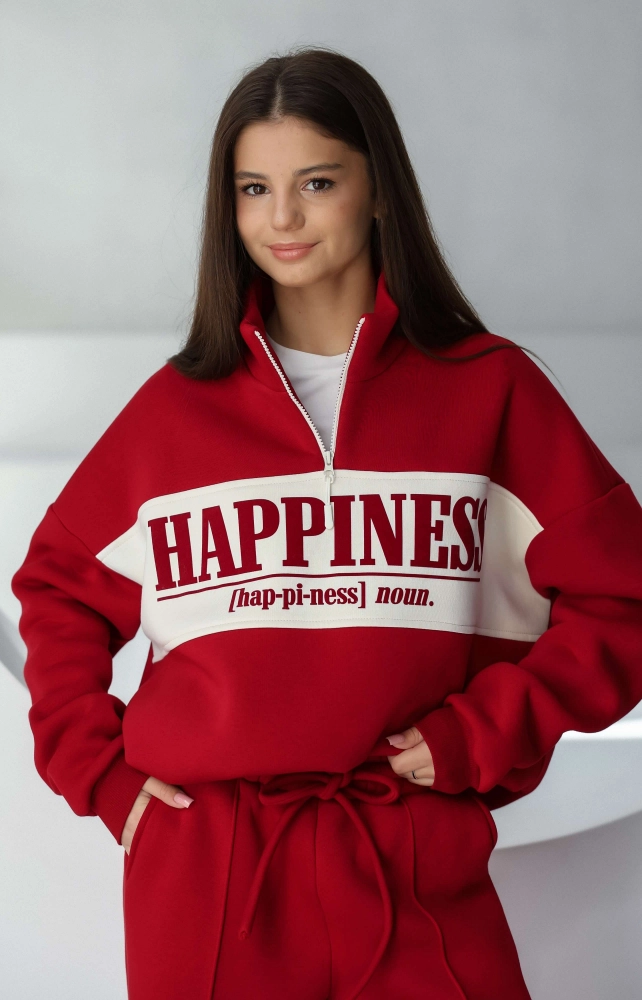 Світшот теплий з блискавкою Happiness червоний