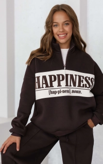 Світшот теплий з блискавкою Happiness шоколадний