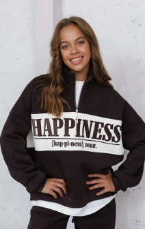 Світшот теплий з блискавкою Happiness шоколадний