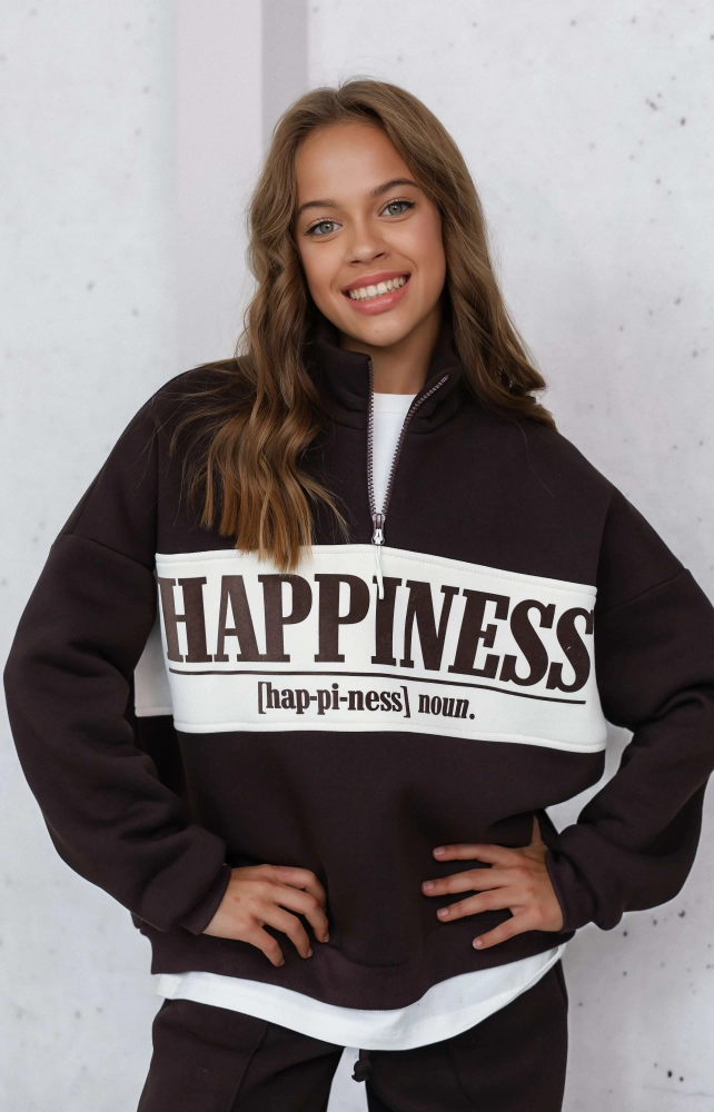 Світшот теплий з блискавкою Happiness шоколадний