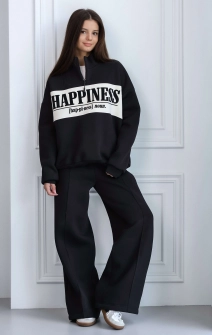 Світшот теплий з блискавкою Happiness чорний