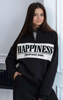 Світшот теплий з блискавкою Happiness чорний