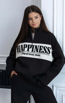 Світшот теплий з блискавкою Happiness чорний