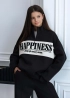 Світшот теплий з блискавкою Happiness чорний