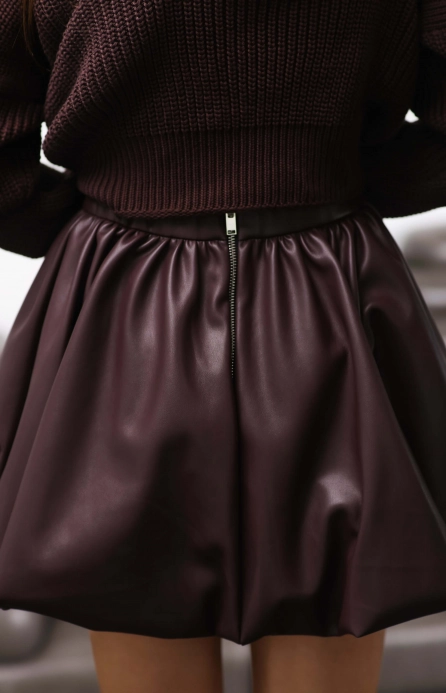 Юбка-баллон кожаная шоколадная