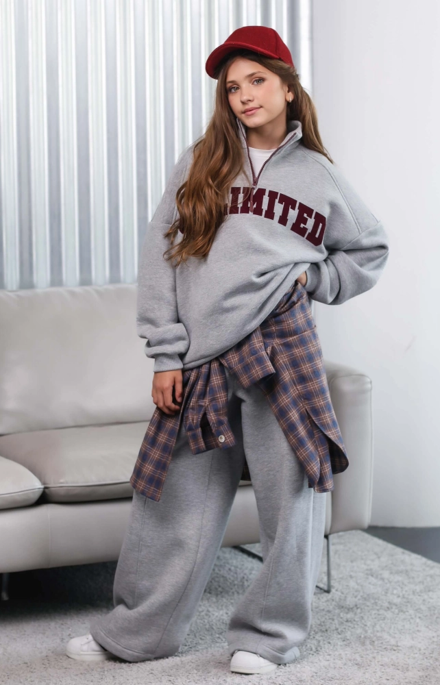 Світшот утеплений з блискавкою сірий