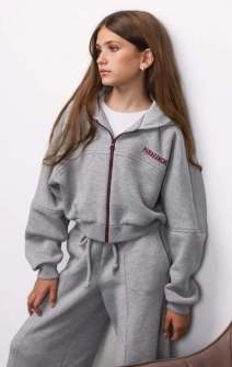 Короткое худи зип утепленное серое