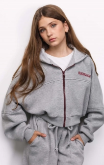 Короткое худи зип утепленное серое