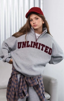 Світшот утеплений з блискавкою сірий