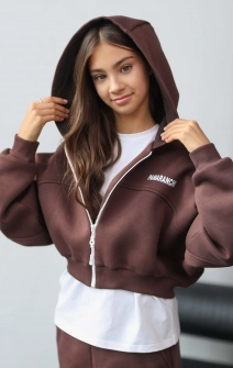 Коротке худі зіп утеплене шоколадне