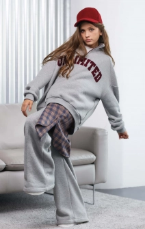 Штаны-палаццо утепленные спортивные серые