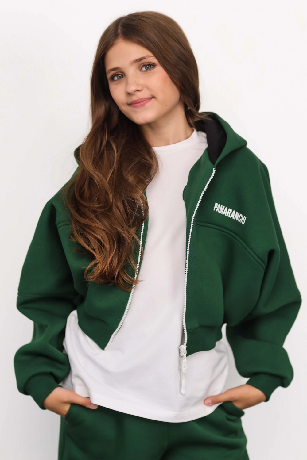 Коротке худі зіп утеплене зелене