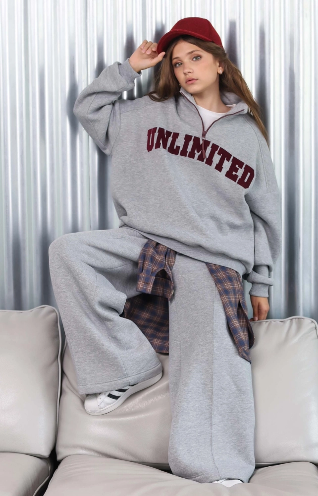 Світшот утеплений з блискавкою сірий