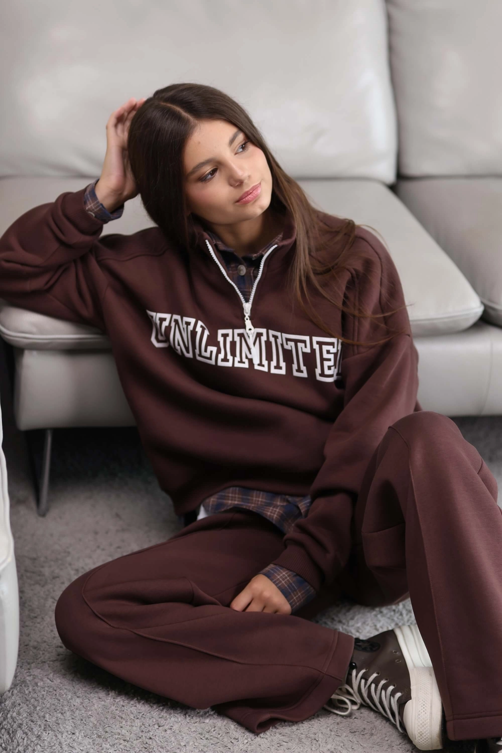 Свитшот утепленный с молнией шоколадный