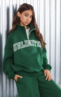 Свитшот утепленный с молнией зеленый