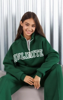 Свитшот утепленный с молнией зеленый