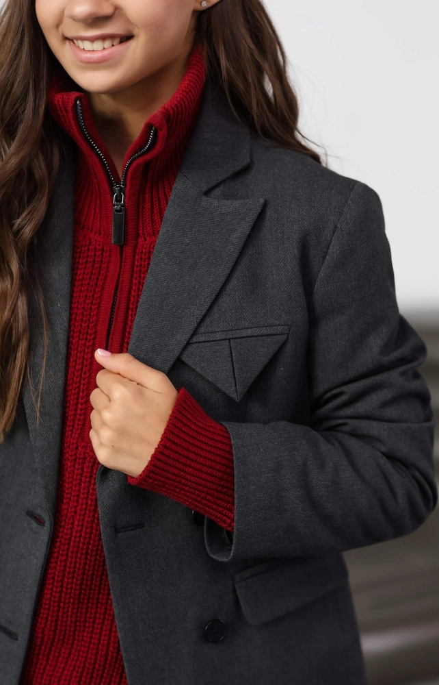 Жакет темно-сірий з фактурної тканини