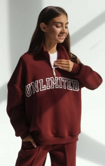 Свитшот утепленный с молнией бордовый