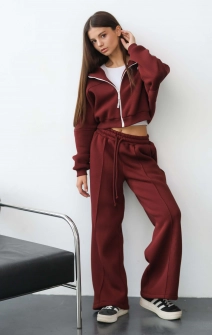 Короткое худи зип утепленное бордовое