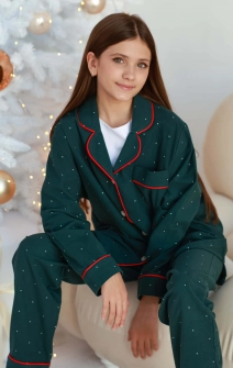 Піжама тепла зелена в горошки