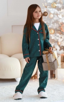 Піжама тепла зелена в горошки