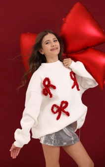 Світшот різдвяний молочний з червоними бантами