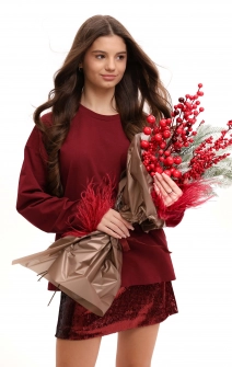 Лонгслів об'ємний з пір'ям бордовий