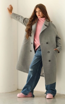Пальто двобортне сіре