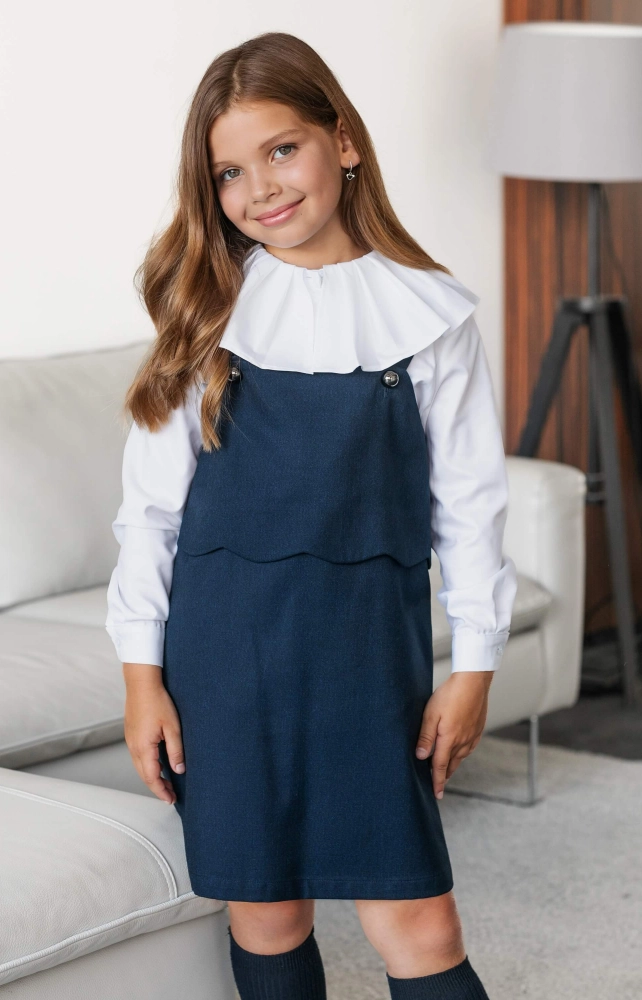 Блуза біла з коміром-плісе