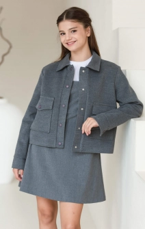 Жакет теплий з накладними кишенями сірий